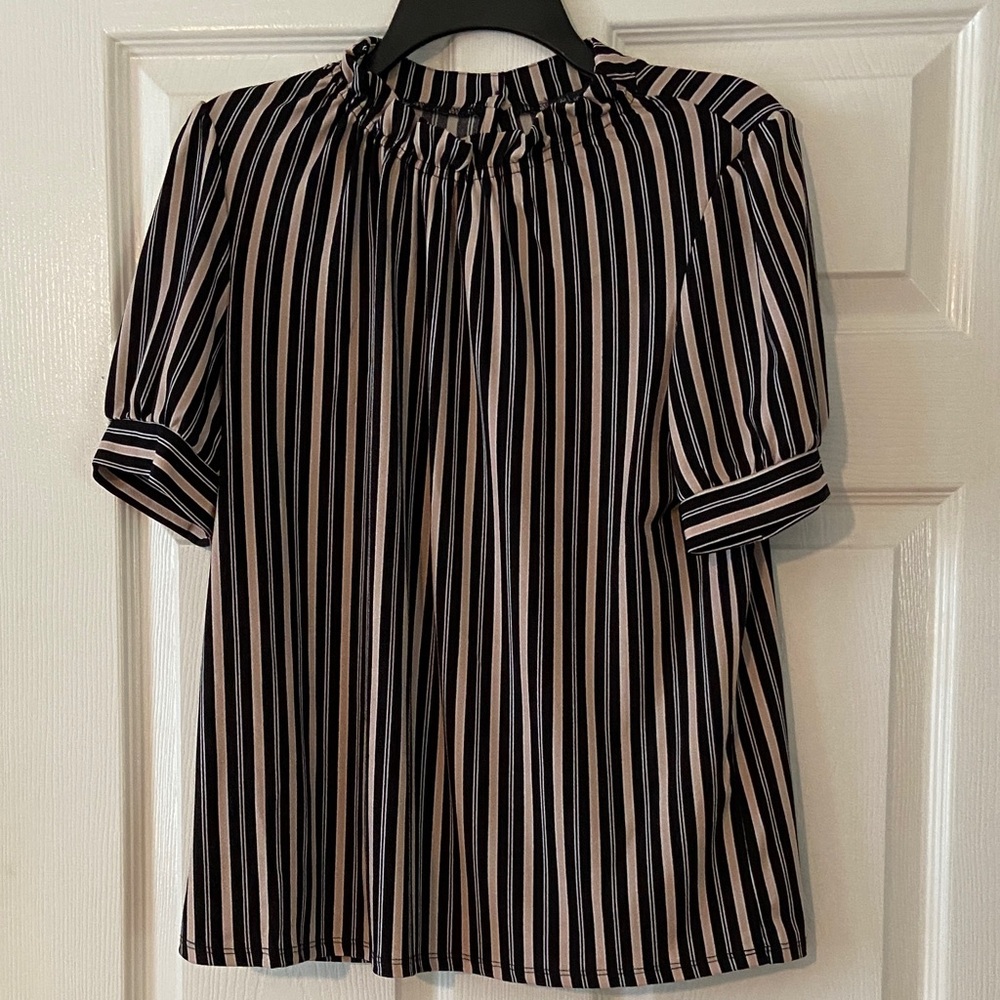Adrianna Papell BlackTan/White Striped Blouse